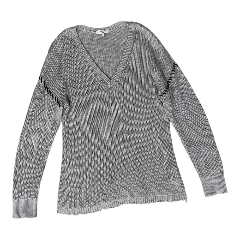 J. Society Women’s Shaker Stitch V Neck Sweater  Grey